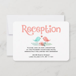 Invitación Recepción Pájaros del Amor Floral Rosa y Azul Boda