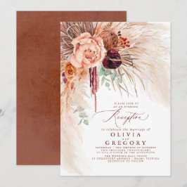 Invitación Recepción Pampas Grass Floral Borgoña Terracota