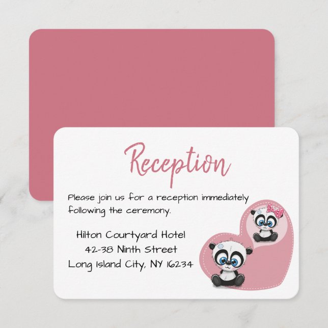 Invitación Recepción Panda Teddy Bear de Boda Cardíaca Rosa (Anverso / Reverso)