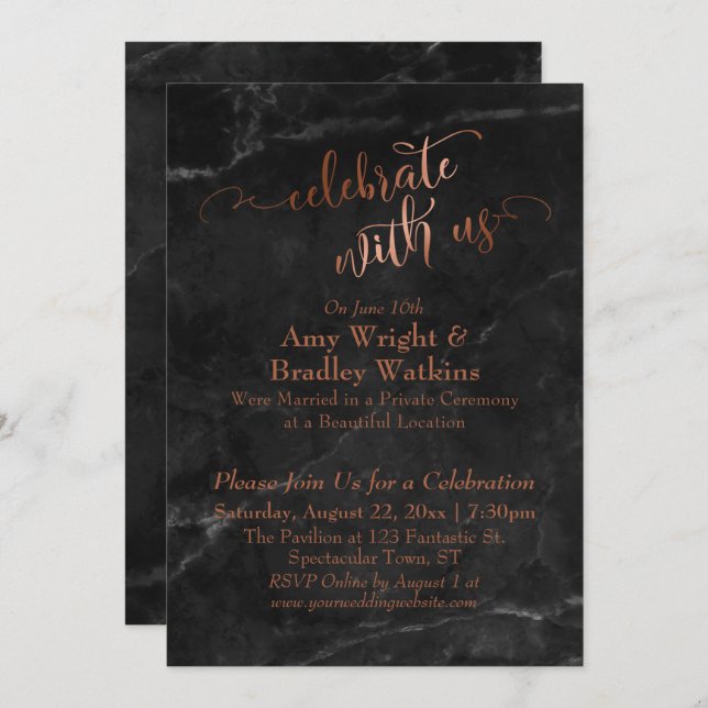 Invitación Recepción para Celebrar con Nosotros Copper Black  (Anverso / Reverso)
