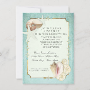Invitación Recepción Playa Conchas Marinas Océano Faux Gold