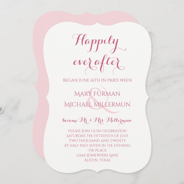 Invitación Recepción Post Boda Rosa y Rubor (Anverso / Reverso)