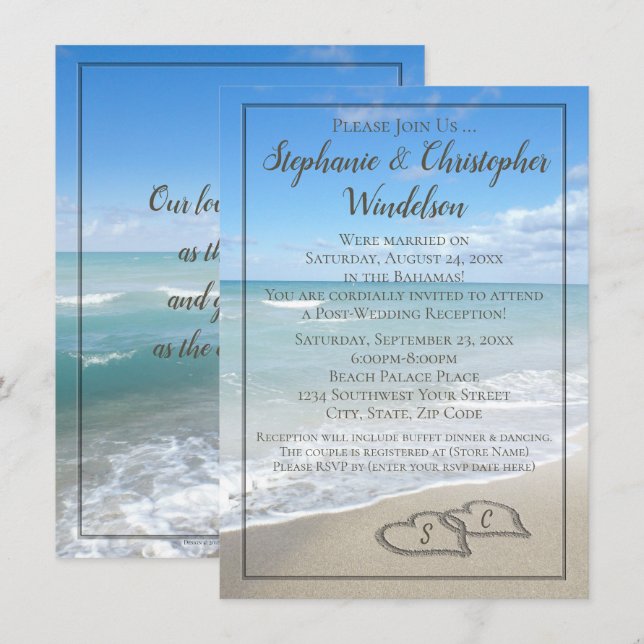 Invitación Recepción posterior a la boda de destino de los co (Anverso / Reverso)