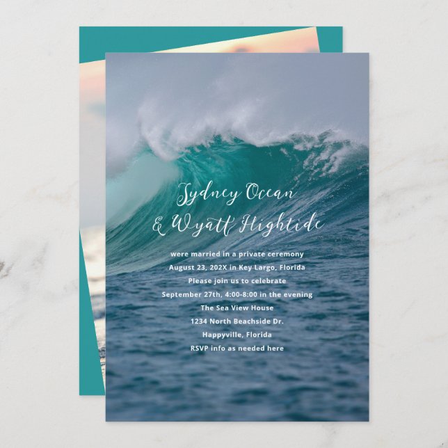 Invitación Recepción Privada de Boda Solo con Olas que Caen (Anverso / Reverso)