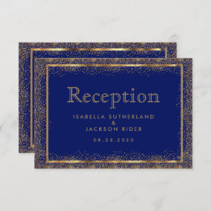 Invitación Recepción - Puntos de confetti azul oscuro y dorad