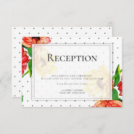 Invitación Recepción | Puntos de polka y flor amarilla roja