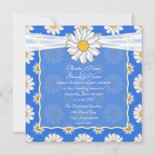 Invitación Recepción real de boda floral azul y blanca