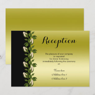 Invitación Recepción Romántica Floral Chic en Oro y Negro