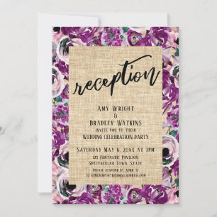 Invitación Recepción Rosa Fuerte Acuarela Flor Arpillera