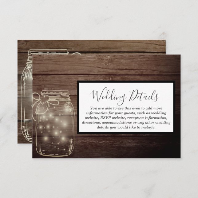 Invitación Recepción rural Mason Jar de Madera Rústica (Anverso / Reverso)