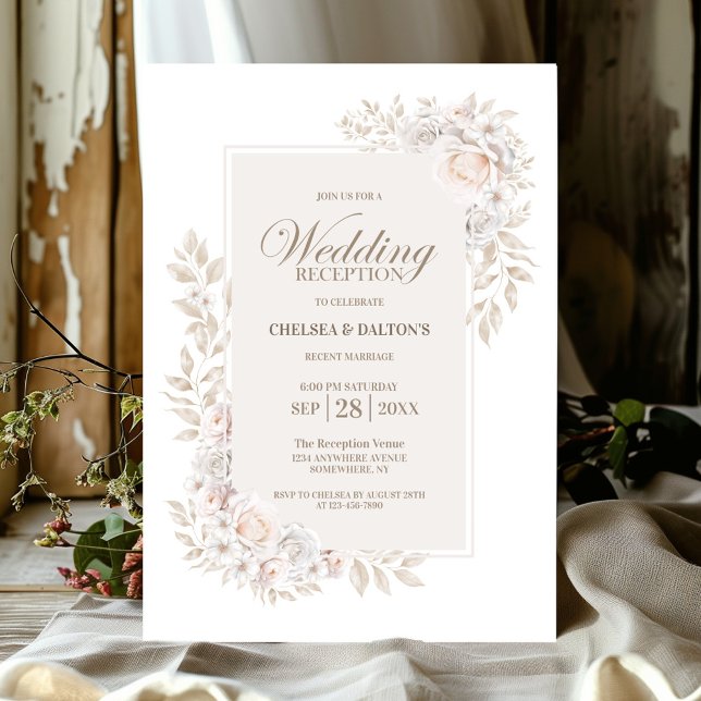 Invitación Recepción Rustica de Boda Floral Neutral (Subido por el creador)