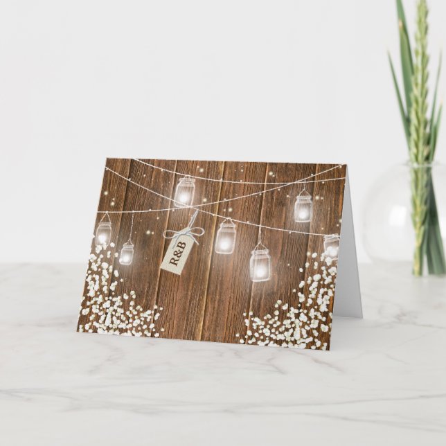 Invitación Recepción Rústica Nocturna en Tarro de Mason con A (Anverso)