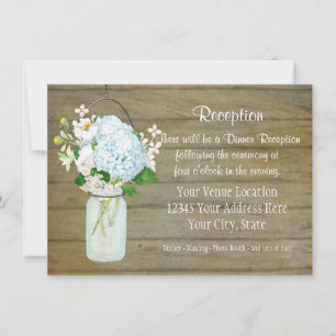 Invitación Recepción Rústica País Mason Jar Blue Hydrangeas