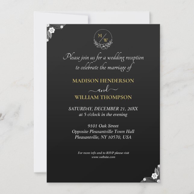 Invitación Recepción sencilla de bodas blancas y negras (Anverso)