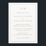 Invitación Recepción sencilla de bodas de monograma de oro an<br><div class="desc">Invitación sencilla y Boda con una invitación de recepción con un diseño moderno y elegante, con un monograma de dos letras en la parte superior y detalles rodeados de un delgado borde. Todo el texto está en un oro falso, sobre un fondo blanco y el trasero es negro sólido. Las...</div>