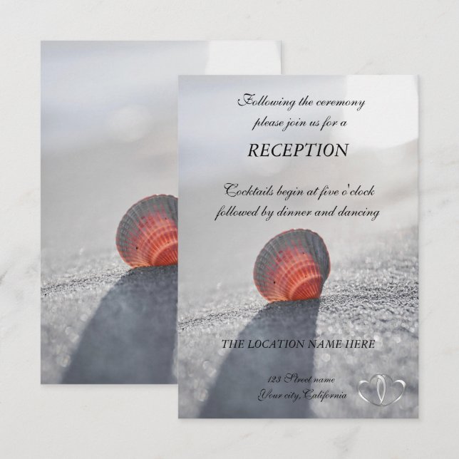 Invitación Recepción sencilla de playa con conchas marinas y  (Anverso / Reverso)