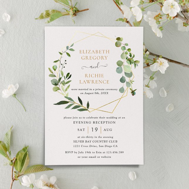 Invitación Recepción Solo Boda Dorada Geométrica Verde (Subido por el creador)