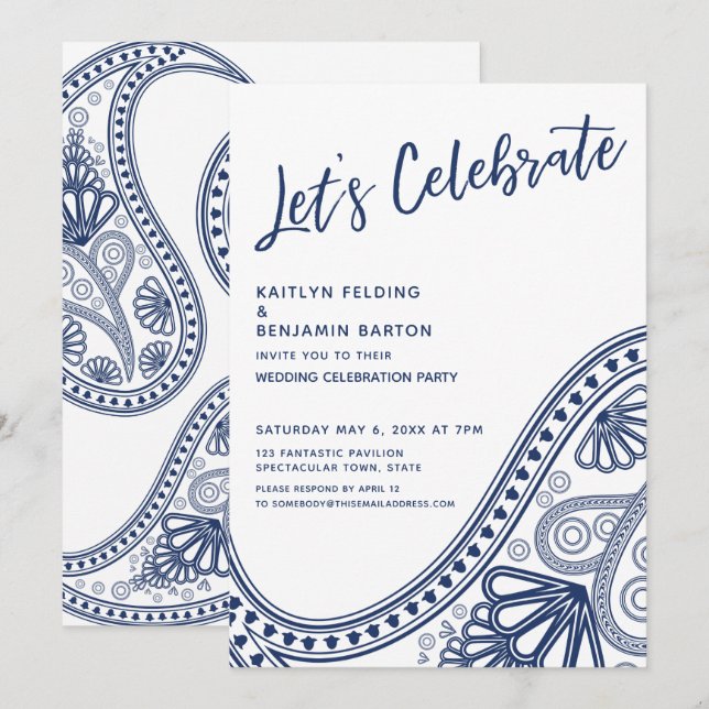 Invitación Recepción solo para Navy White Let's Celebrate Pai (Anverso / Reverso)