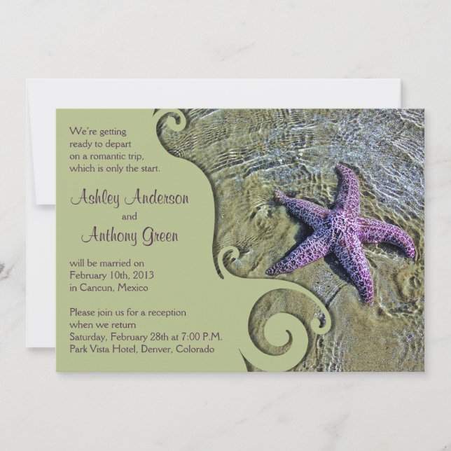 Invitación Recepción Starfish Beach Post Wedding solamente (Anverso)
