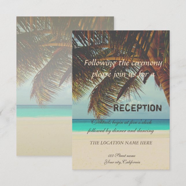 Invitación Recepción Tropical de Playa, Palma (Anverso / Reverso)