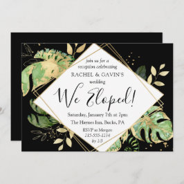 Invitación Recepción Tropical en Negro y Oro que elegimos