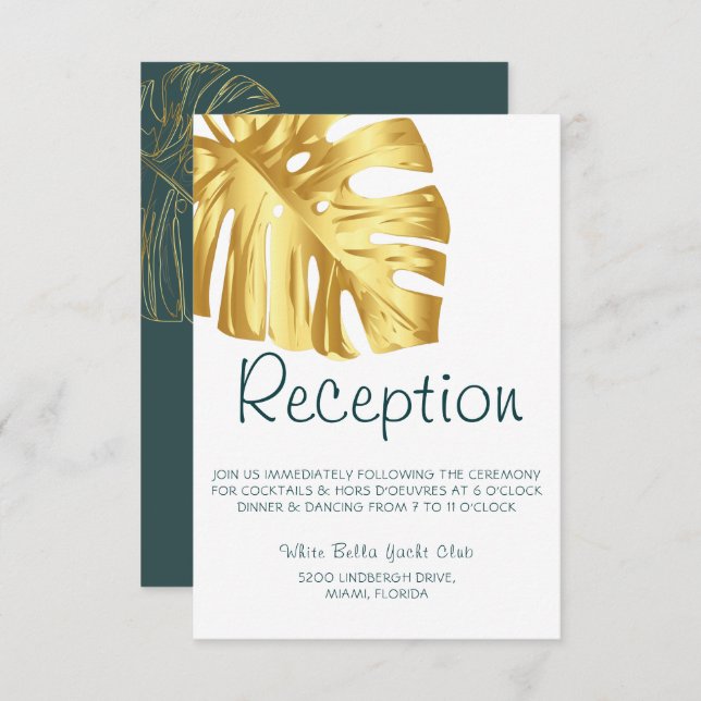Invitación Recepción Tropical Gold Wedding (Anverso / Reverso)
