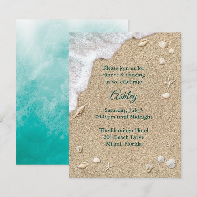Invitación Recepción Turquoise Beach Waves Bat Mitzvah (Anverso / Reverso)