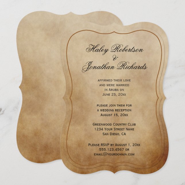 Invitación Recepción Únicamente Marrón Marrón Claro Marfil Rú (Anverso / Reverso)