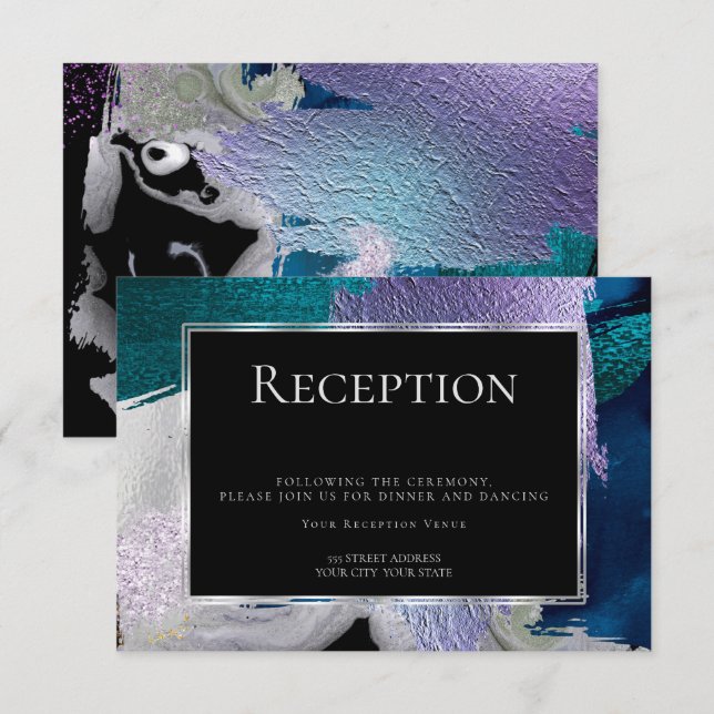 Invitación Recepción | Violeta Verde azulada metalúrgica mode (Anverso / Reverso)