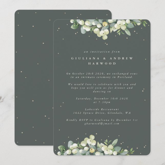 Invitación Reception de Boda con Gray Green Snowberry y Eucal (Anverso / Reverso)