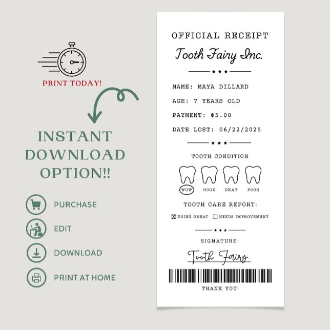 Invitación Receptor de hadas dentarias imprimible editable (tooth fairy, tooth fairy receipt, tooth fairy notification, tooth fairy letter, tooth fairy )