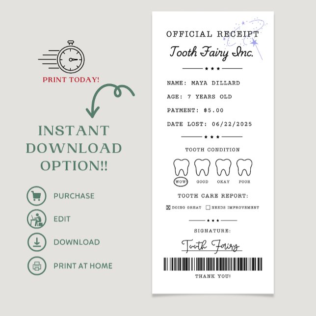 Invitación Receptor de hadas dentarias imprimible editable (tooth fairy, tooth fairy receipt, tooth fairy notification, tooth fairy letter, tooth fairy )