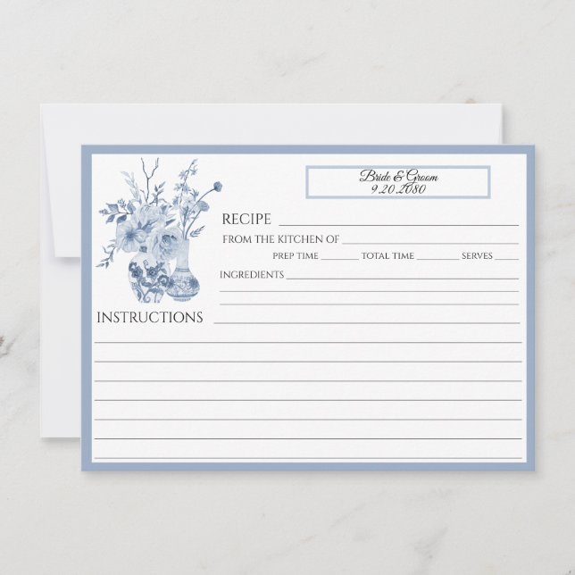 Invitación Receta Chinoiserie Floral Blue and White Family (Anverso)