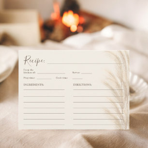 Invitación Receta de boda de acuarela de hierba de pampas bei