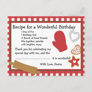 Invitación Receta de Cookie Gracias Nota
