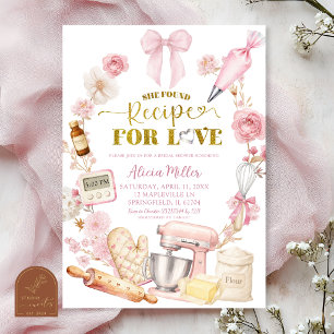 Invitación Receta de Coqueta Rosa para Baño de Novia Amoroso