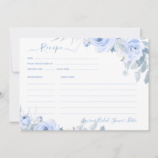Invitación Receta de ducha de novia para Rosas azul tumultuos (Anverso)