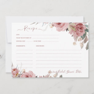 Invitación Receta de ducha de novias con rosas rosadas oxidad