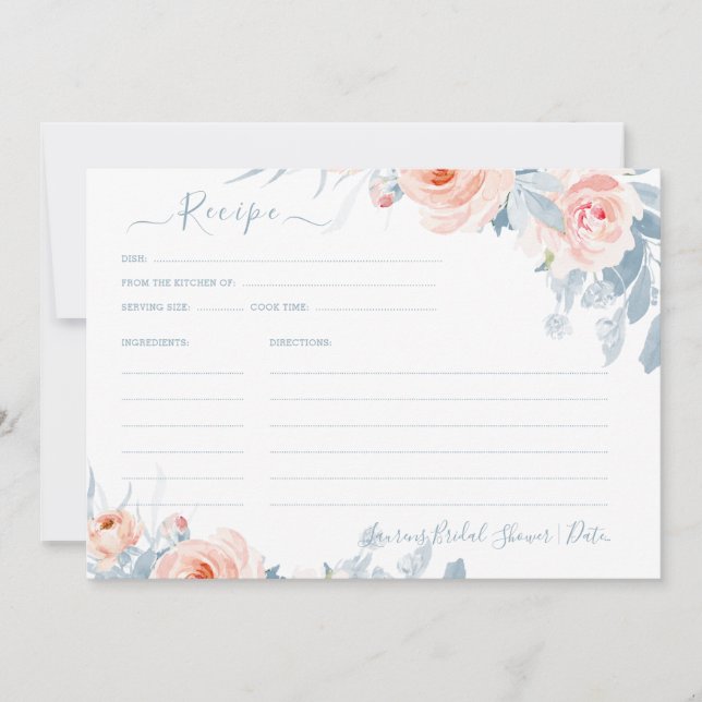 Invitación Receta de ducha de novias con rosas rosas rosas ro (Anverso)