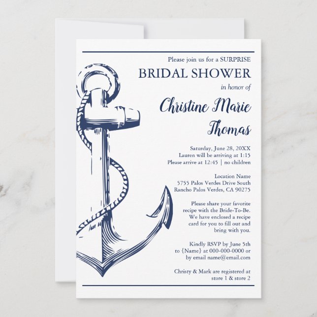 Invitación Receta de ducha de novias para animador de la mari (Anverso)