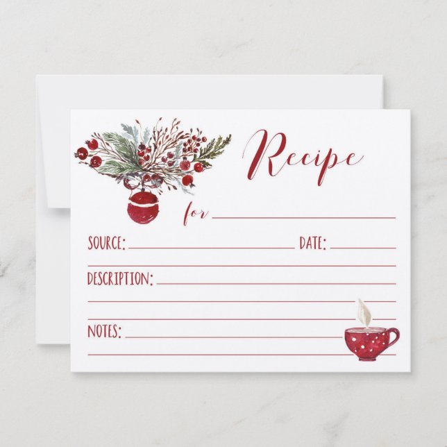 Invitación Receta de festividad de ornamento rojo (Anverso)