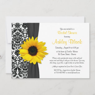 Invitación Receta de girasol amarillo Damask Ducha de novia