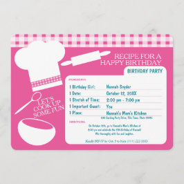 Invitación Receta de la fiesta de cumpleaños de cocina rosada
