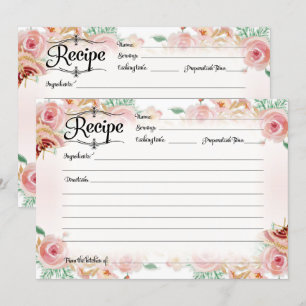 Invitación Receta de oro de Rosa floral rosa Rubor Ducha nupc