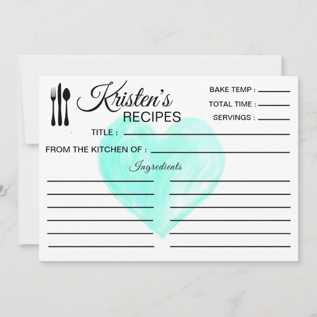 Invitación Receta Ingredientes de la Cocina Llenados Corazón (Anverso)