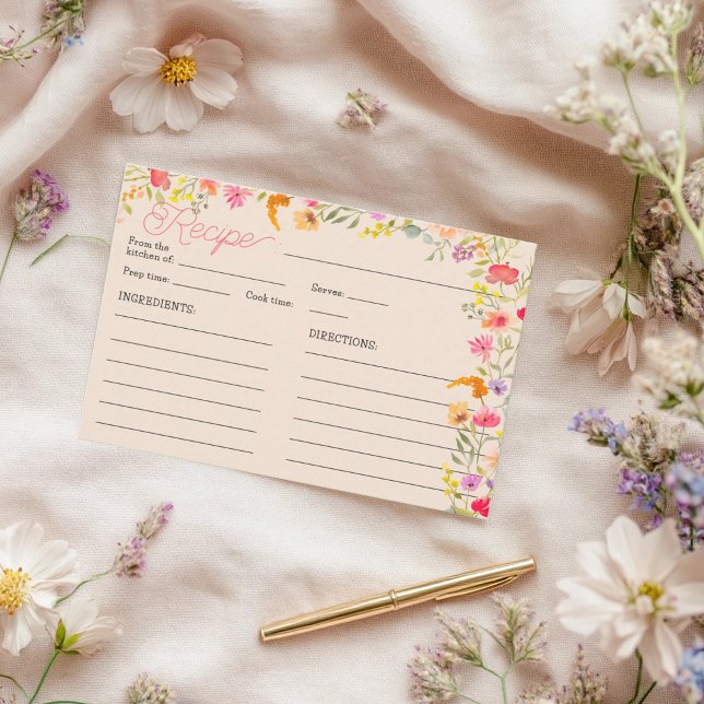 Invitación Receta romántica pastel de flor silvestre florecim (Romantic Pastel Wildflower Bloom bridal recipe Invitation)