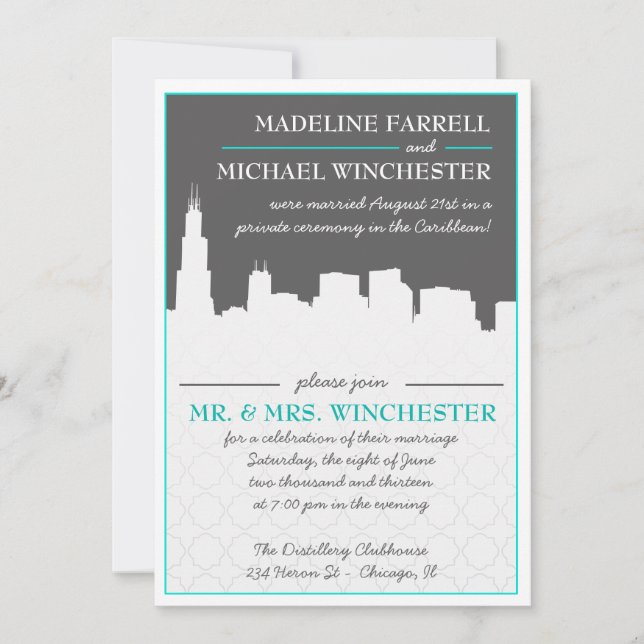 Invitación Recibo sólo invitado Boda de Urban Chicago Skyline (Anverso)