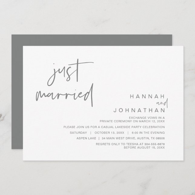 Invitación Recién Casado, Boda Elopement Fiesta Celebration (Anverso / Reverso)