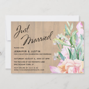 Invitación Recién Casados Acuarela Artística Floral en Madera