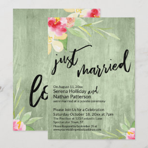 Invitación Recién Casados Acuarela Flores & Madera Verde